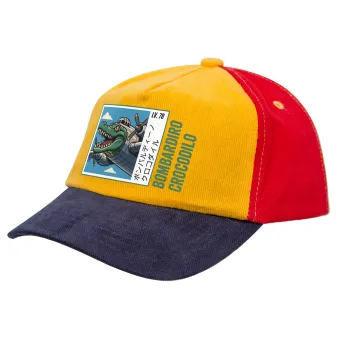 Bombardiro Crocodilo, Children's Baseball Cap, 100% Cotton Drill, Yellow/Blue/Red (COTTON, CHILDREN'S, ONE SIZE)