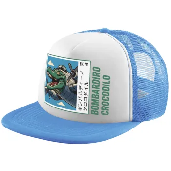 Bombardiro Crocodilo, Child's Soft Trucker Hat with Blue/White Mesh (POLYESTER, CHILD, ONE SIZE)