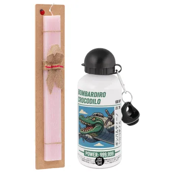Bombardiro Crocodilo, Easter Set, metallic aluminum bottle (500ml) & aromatic flat Easter candle (30cm) (PINK)