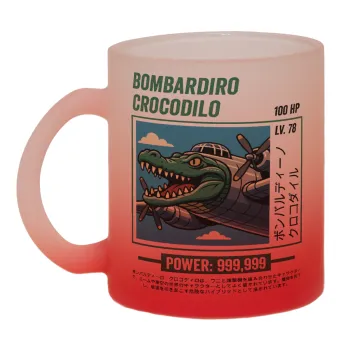 Bombardiro Crocodilo, Κούπα γυάλινη δίχρωμη με βάση το κόκκινο ματ, 330ml