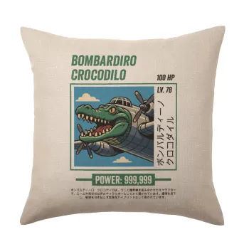 Bombardiro Crocodilo, Μαξιλάρι καναπέ ΛΙΝΟ 40x40cm περιέχεται το  γέμισμα