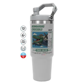 Bombardiro Crocodilo, ΓΚΡΙ χρώματος Θερμός Ανοξείδωτο 890ml (30oz) με χερούλι