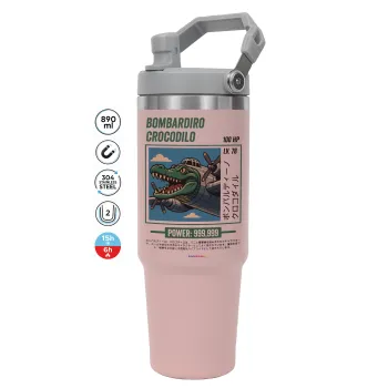 Bombardiro Crocodilo, ΡΟΖ χρώματος Θερμός Ανοξείδωτο 890ml (30oz) με χερούλι