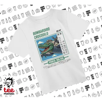 Bombardiro Crocodilo, Άνετο παιδικό T-Shirt ΛΕΥΚΟ από 100% βαμβάκι, για κάθε μέρα. Vegan & OEKO-TEX πιστοποιημένο.