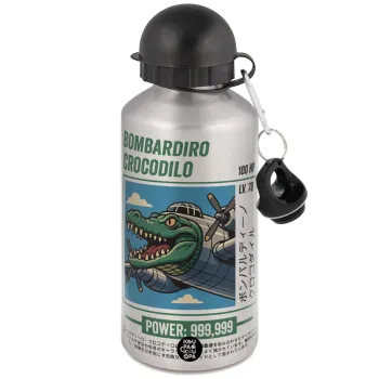 Bombardiro Crocodilo, Μεταλλικό παγούρι νερού, Ασημένιο, αλουμινίου 500ml