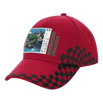 Bombardiro Crocodilo, Καπέλο Ενηλίκων Ultimate ΚΟΚΚΙΝΟ/ΜΑΥΡΟ RACING με Σκρατς, (100% ΒΑΜΒΑΚΕΡΟ DRILL, ΕΝΗΛΙΚΩΝ, UNISEX, ONE SIZE)