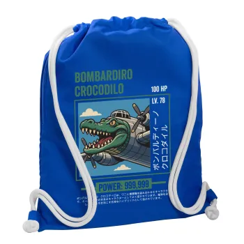 Bombardiro Crocodilo, Τσάντα πλάτης πουγκί GYMBAG Μπλε, με τσέπη (40x48cm) & χονδρά κορδόνια