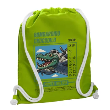 Bombardiro Crocodilo, Τσάντα πλάτης πουγκί GYMBAG LIME GREEN, με τσέπη (40x48cm) & χονδρά κορδόνια