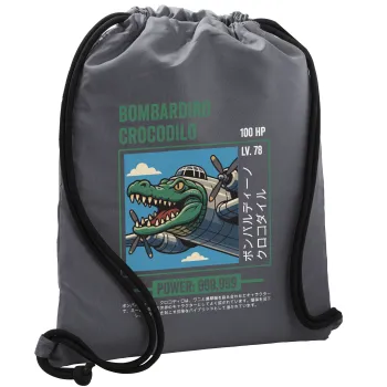 Bombardiro Crocodilo, Backpack pouch GYMBAG GREY, with pocket (40x48cm) & thick cords