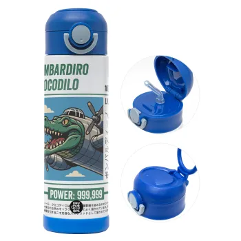 Bombardiro Crocodilo, Παιδικό παγούρι θερμό, ανοξείδωτο, με καλαμάκι ασφαλείας, ΜΠΛΕ (500ml)