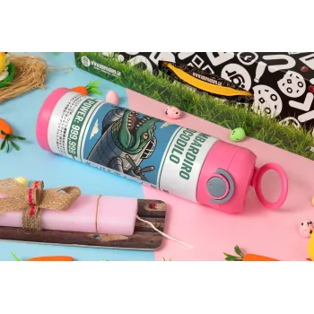 Bombardiro Crocodilo, Easter candle, Childrens hot water bottle, stainless steel, with safety straw, PINK (500ml)