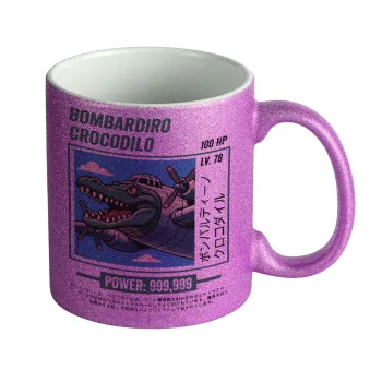 Bombardiro Crocodilo, Κούπα Μωβ Glitter που γυαλίζει, κεραμική, 330ml