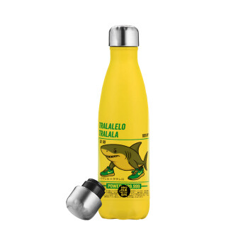 Tralalero Tralala, Μεταλλικό παγούρι θερμός Κίτρινος (Stainless steel), διπλού τοιχώματος, 500ml