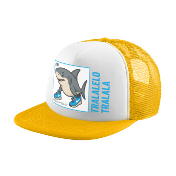 Tralalero Tralala, Adult Soft Trucker Hat with Yellow/White Mesh (POLYESTER, ADULT, UNISEX, ONE SIZE)