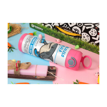 Tralalero Tralala, Πασχαλινή Λαμπάδα με Παιδικό παγούρι θερμό, ανοξείδωτο, με καλαμάκι ασφαλείας, ΡΟΖ (500ml)