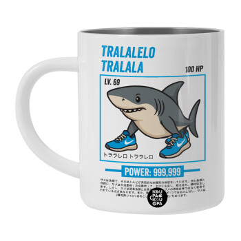 Tralalero Tralala, Λευκή Ανοξείδωτη Μεταλλική Κούπα 450ml - Διπλού Τοιχώματος 