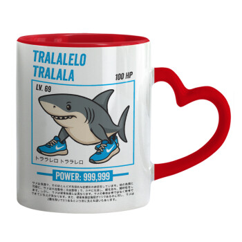 Tralalero Tralala, Κούπα καρδιά χερούλι κόκκινη, κεραμική, 330ml