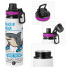 Metallic water bottle with safety lid, 850ml aluminum