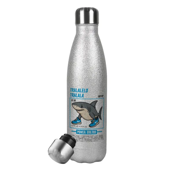 Tralalero Tralala — Metallic Glitter Silver Thermos Flask (Stainless steel), double-walled, 500ml