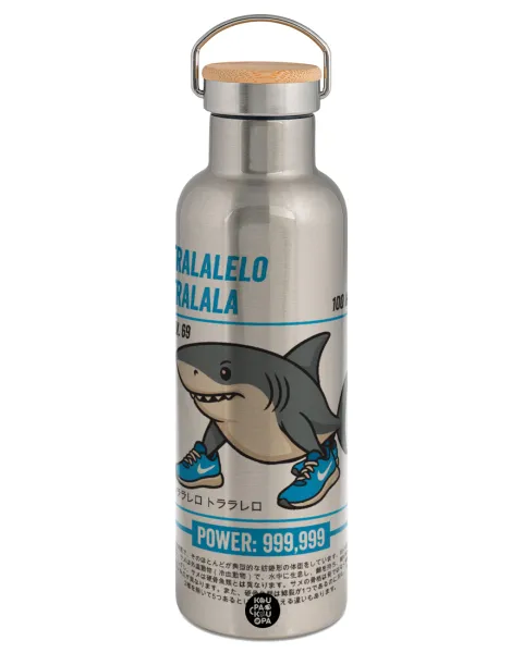 Tralalero Tralala — Stainless steel Silver with wooden lid (bamboo), double wall, 750ml