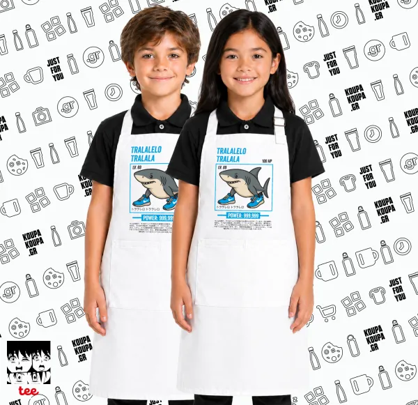 Tralalero Tralala — White kids' cooking apron with pockets