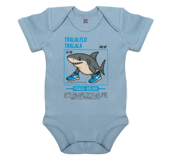 Tralalero Tralala — Short-sleeve baby bodysuit, 0-18 months, blue, 100% organic cotton