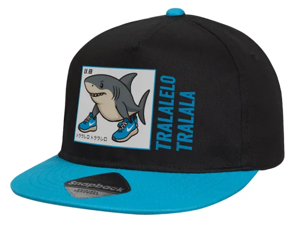 Tralalero Tralala — Child's Flat Snapback Hat, Black/Blue (100% COTTON, CHILD, UNISEX, ONE SIZE)