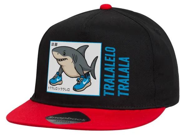 Tralalero Tralala — Flat Snapback Hat, Black/Red (100% COTTON, UNISEX, ONE SIZE)