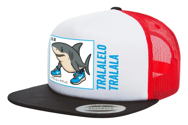 Tralalero Tralala — Adult Foam Flat Snapback with Mesh Black-White-Red (POLYESTER, ADULT, UNISEX, ONE SIZE)