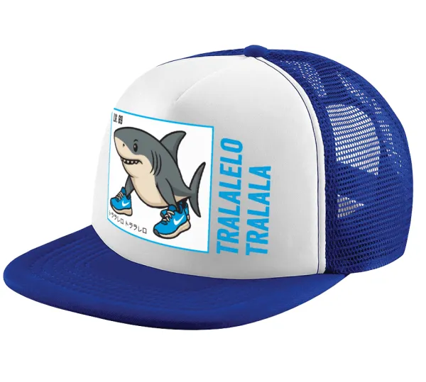 Tralalero Tralala — Adult Soft Trucker Hat with Blue/White Mesh (POLYESTER, ADULT, UNISEX, ONE SIZE)