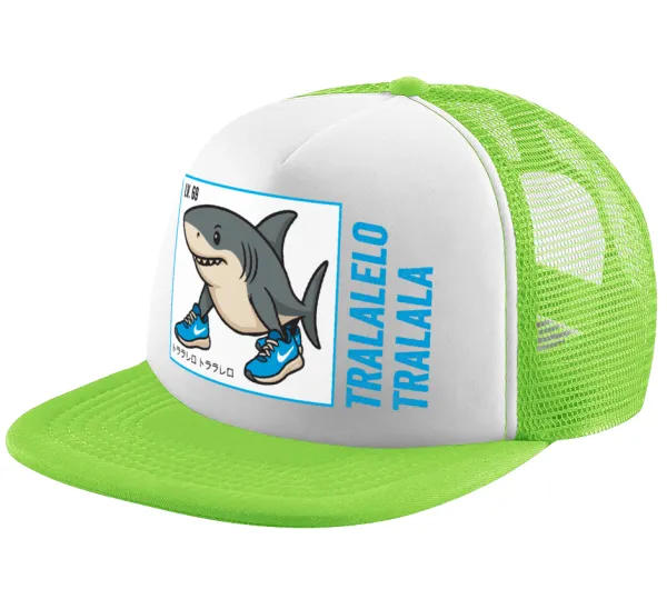 Tralalero Tralala — Adult Soft Trucker Hat with Mesh GREEN/WHITE (POLYESTER, ADULT, ONE SIZE)