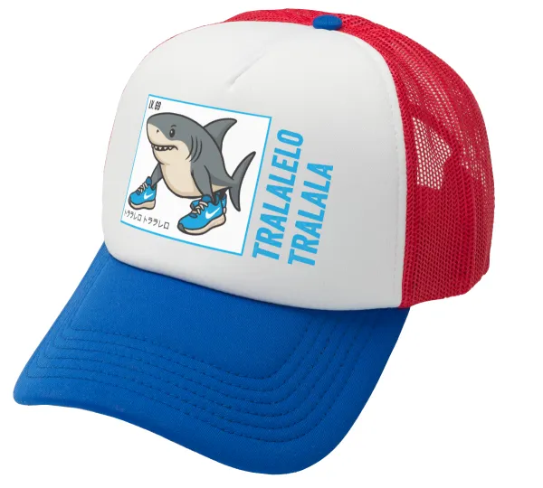 Tralalero Tralala — Adult Soft Trucker Hat with Red/Blue/White Mesh (POLYESTER, ADULT, UNISEX, ONE SIZE)