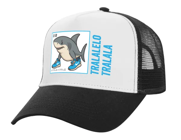 Tralalero Tralala — Adult Structured Trucker Hat, with Mesh, WHITE/BLACK (100% COTTON, ADULT, UNISEX, ONE SIZE)