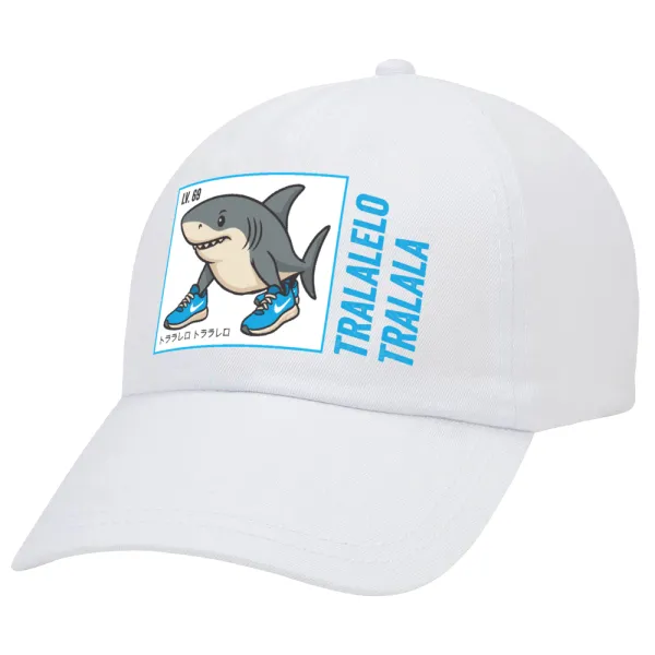 Tralalero Tralala — Adult Baseball Cap White 5-panel (POLYESTER, ADULT, UNISEX, ONE SIZE)