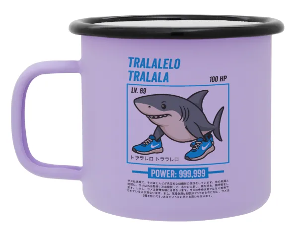 Tralalero Tralala — Metal enamel mug, matte light pastel purple, 360ml