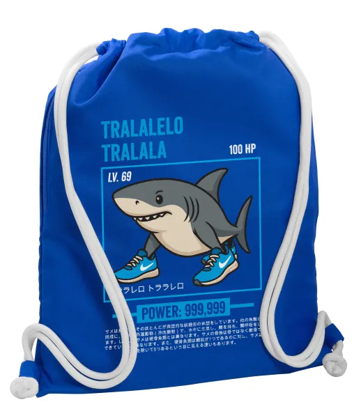 Tralalero Tralala — Backpack pouch GYMBAG Blue, with pocket (40x48cm) & thick cords