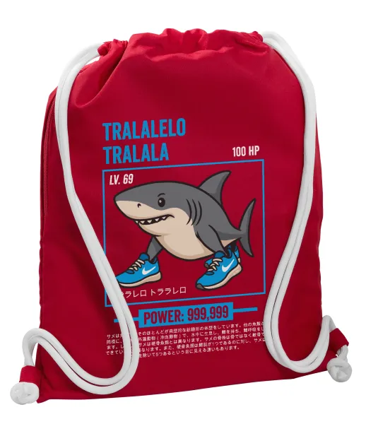 Tralalero Tralala — Backpack pouch GYMBAG Red, with pocket (40x48cm) & thick cords