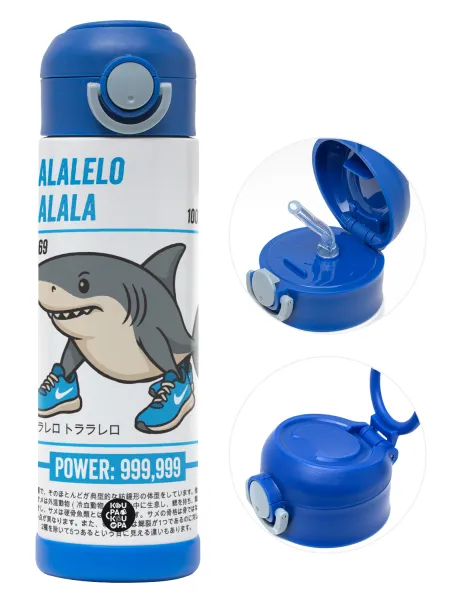 Tralalero Tralala — Children's hot water bottle, stainless steel, with safety straw, BLUE (500ml)