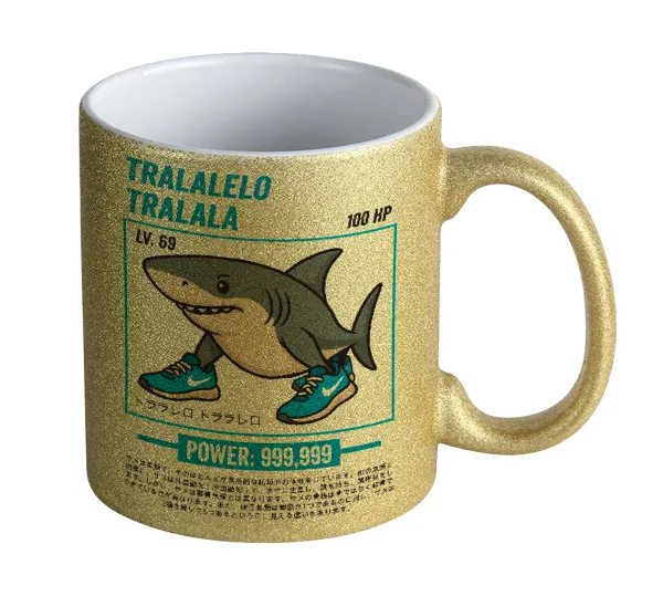 Tralalero Tralala — Gold glitter mug that sparkles, ceramic, 330ml