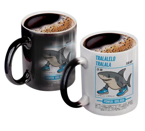 Tralalero Tralala — Color changing magic Mug, ceramic, 330ml when adding hot liquid inside, the black colour desappears (1 pcs)