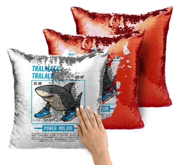 Tralalero Tralala — Magic sofa cushion with red sequins, 40x40cm, filling included