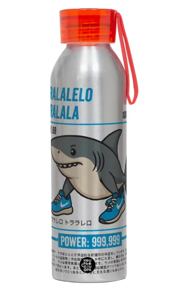 Tralalero Tralala — Aluminum Sports Bottle 650ml – Silver with Red Cap and Silicone Strap