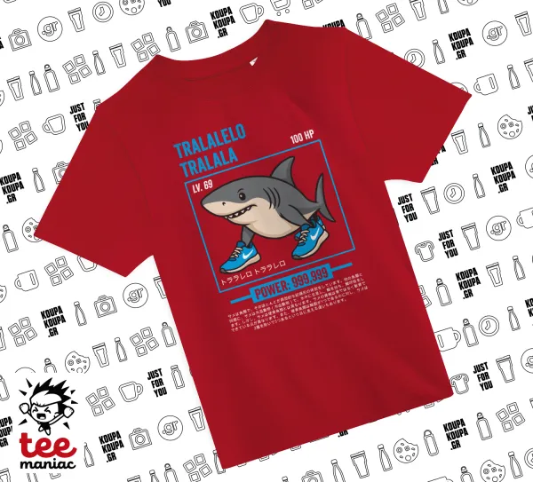 Tralalero Tralala — RED childrens T-Shirt made of 100% cotton, for every day. Vegan & OEKO-TEX certified.