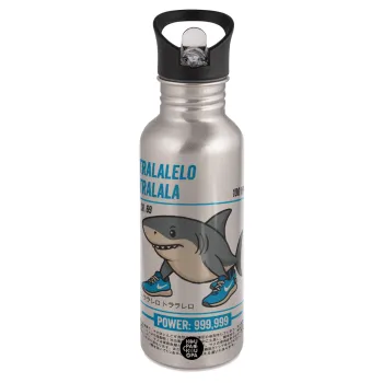 Tralalero Tralala, Water bottle Silver with straw, stainless steel 600ml
