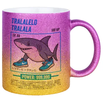 Tralalero Tralala, Κούπα Χρυσή/Ροζ Glitter, κεραμική, 330ml