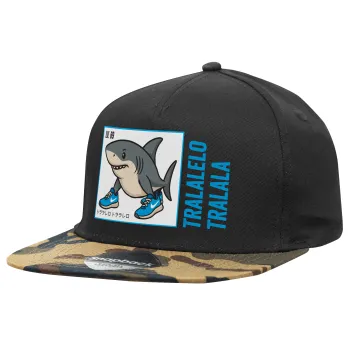 Tralalero Tralala, Καπέλο Ενηλίκων Flat Snapback Μαύρο/Παραλλαγή, (100% ΒΑΜΒΑΚΕΡΟ TWILL, ΕΝΗΛΙΚΩΝ, UNISEX, ONE SIZE)