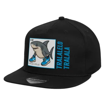 Tralalero Tralala, Καπέλο παιδικό Flat Snapback, Μαύρο (100% ΒΑΜΒΑΚΕΡΟ, ΠΑΙΔΙΚΟ, UNISEX, ONE SIZE)