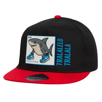 Tralalero Tralala, Children's Flat Snapback Hat, Black/Red (100% COTTON, CHILDREN'S, UNISEX, ONE SIZE)