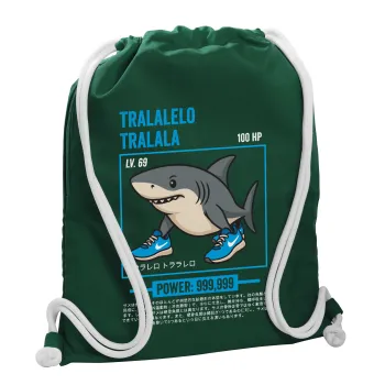 Tralalero Tralala, Τσάντα πλάτης πουγκί GYMBAG BOTTLE GREEN, με τσέπη (40x48cm) & χονδρά λευκά κορδόνια