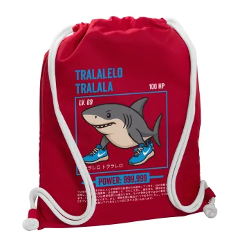 Tralalero Tralala, Τσάντα πλάτης πουγκί GYMBAG Κόκκινη, με τσέπη (40x48cm) & χονδρά κορδόνια